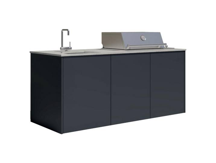 Dieter Knoll Outdoorküche, Anthrazit, Metall, nur wie online abgebildet bestellbar, 198x117-123x63.3 cm, in den Filialen verschiedene Arbeitsplatten erhältlich, verschiedene Arbeitshöhen möglich, magnetische Front, vormontierter Korpus, Gartenmöbel, Outdoor Küchen