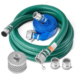 VEVOR Saugschlauch-Set, mit 50,8mm x 19,81m blauem Rückspülschlauch, 6,1m grünem Saugschlauch & Stahlsieb mit rundem Loch, Camlocks, Klemmen, Cam & Groove-Adapter, für verschiedene Zwecke