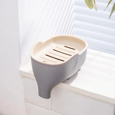 Uplifted Goods Elephant Shaped Double Layer Soap Box For Bathroom And Sink grey