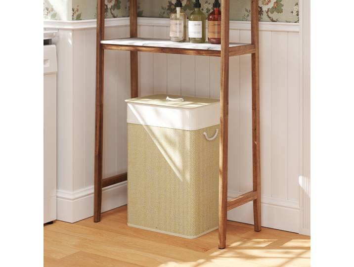HOMCOM Panier à Linge Bambou 72L Couvercle Sac Amovible Naturel