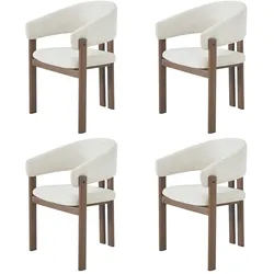 Merax Esszimmerstuhl 4er-Set mit Armlehnen, Leinenstoff & Eisengestell in Walnussoptik, Beige
