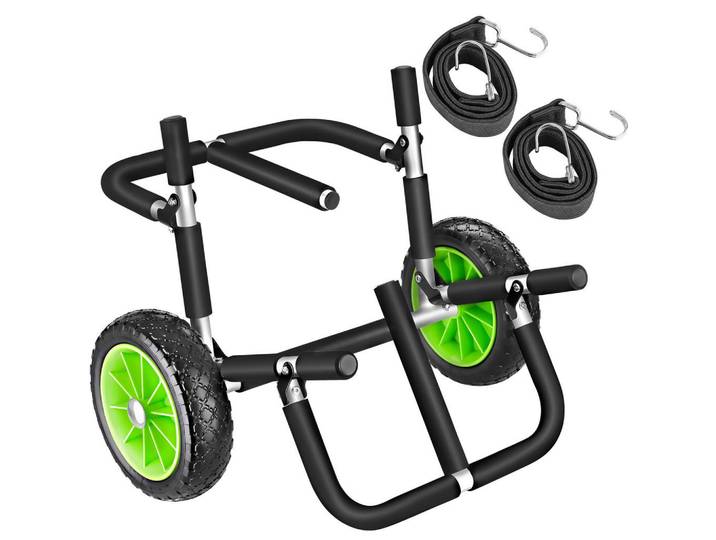 tectake Surfboard Transportwagen Wavewheel, inkl. 2 Sicherungsgurte, 62 x 53 x 49 cm, schwarz/grün, Schwarz, Grün, Metall, 62x0.49x53 cm, Freizeit & Co, Pools & Wasserspaß, Stand Up Paddle
