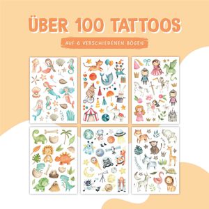 Papierdrachen Temporäre-Tattoos B005-001-005, farbig, bunter Mix, 6 Blatt à 10x15cm, 100 Tattoos