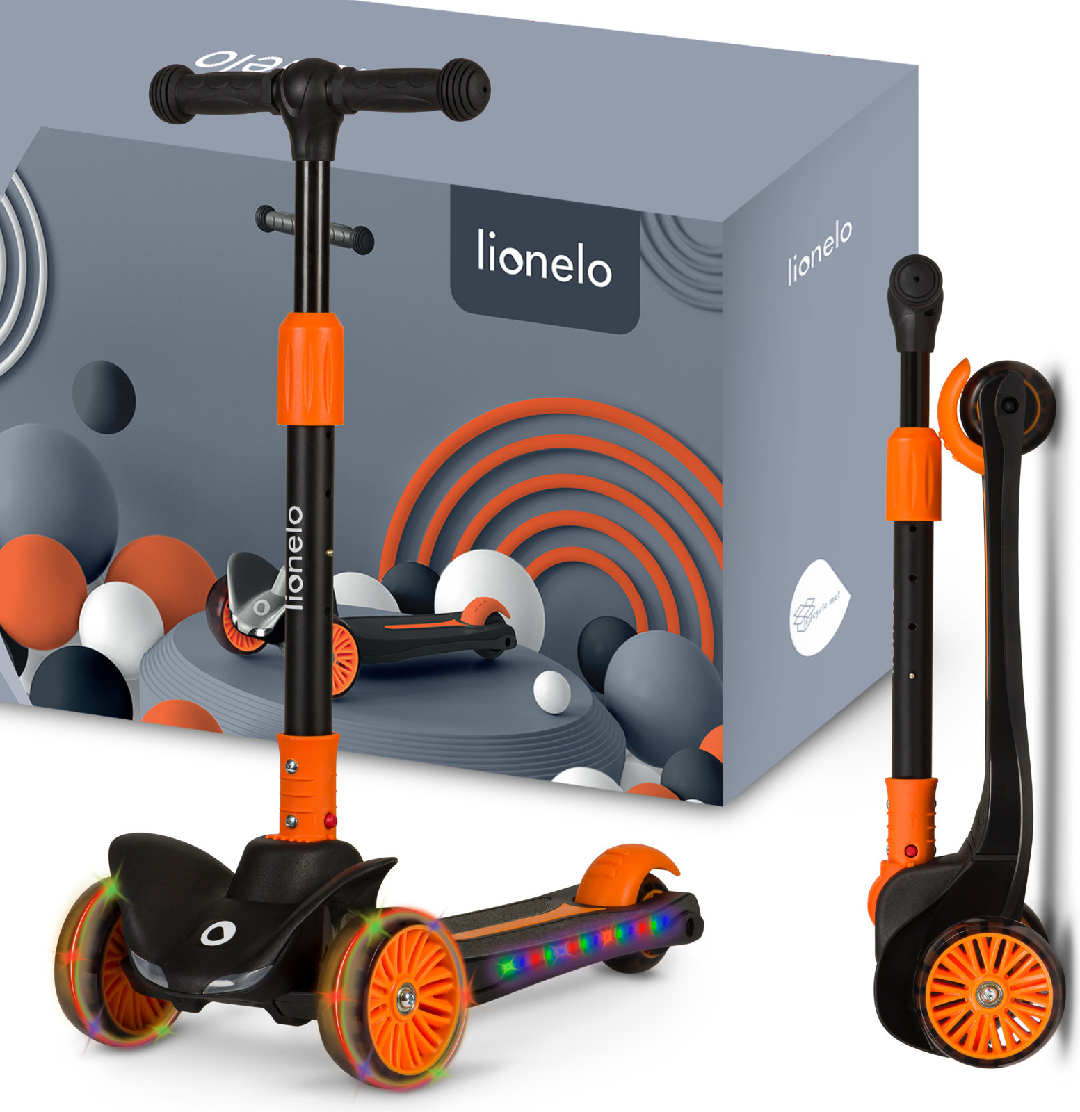 Lionelo driewieler scooter Timmy met LED-verlichting, zwart-oranje