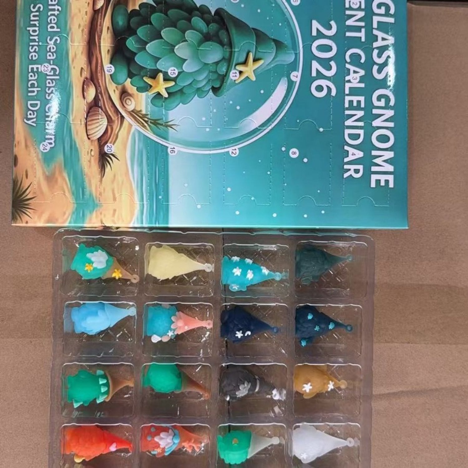 24 Dagen Zeeglas Kabouter Adventskalender met 24 Handgemaakte Kerstornamenten voor in de Kerstboom