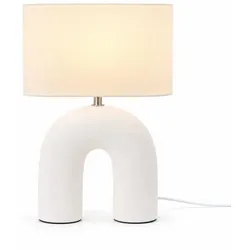 Relaxdays Tischlampe Holzfuß & Stoffschirm Weiß