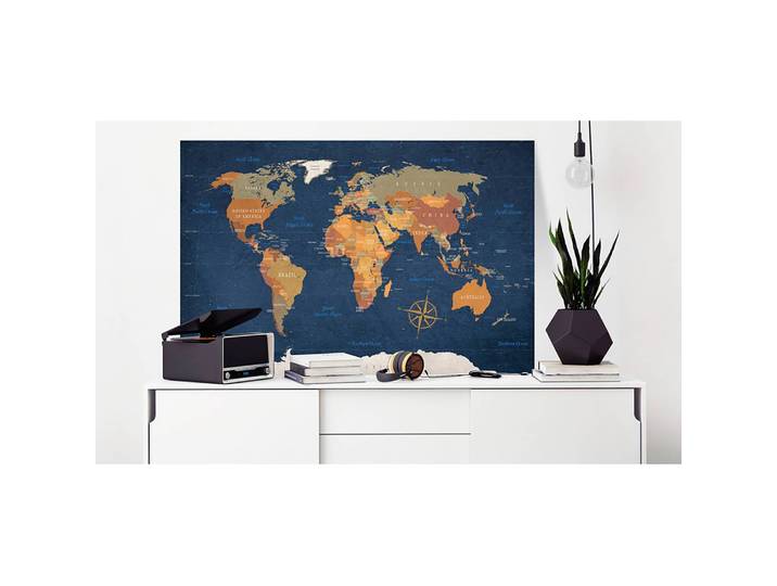Tableau déco World Map: Océans d’encre Lin Bleu 120 x 80cm