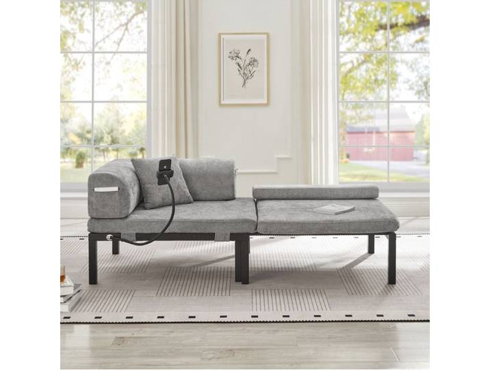Canape-Lit 1 Place Gris Clair Banquette Convertible FloraGrace Pour Chambre Ou Bureau Lit Coulissant 176x81x64cm