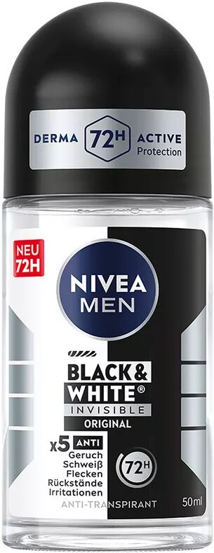 Nivea - Men 48h Invisible for Black & White Anti-Transpirant Roll-On, Men Power Invisible Black & White, 50 ml, Schwarz/Weiss