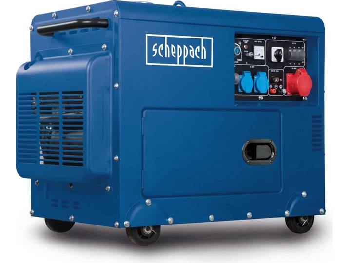 Scheppach Générateur diesel SG5200D Démarrage électrique 7\,7CV 5000W 2x 230V 1x 400V Réservoir 16L Système AVR Générateur d'électricité y compris dispositif de déplacement