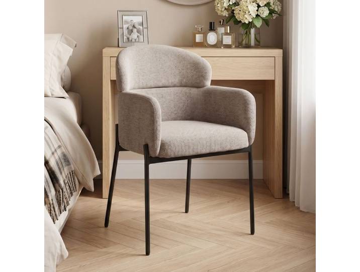 WUVRIE Fauteuil lounge en chenille accoudoirs pieds en métal marron clair 1 place