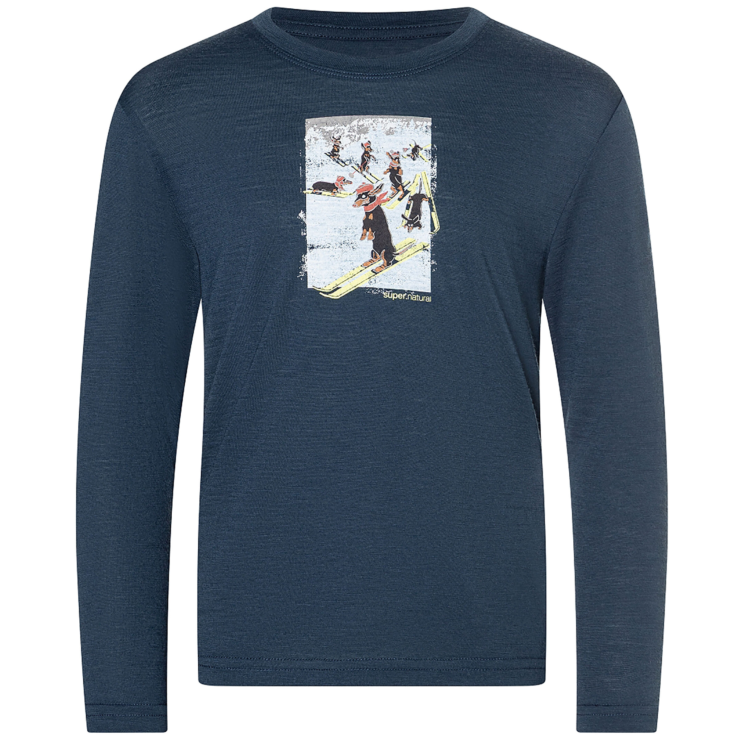 Super.Natural Dachshund Party Kinder Longsleeves blau Größe 110 Trekking Hautfreundlich Merinowolle