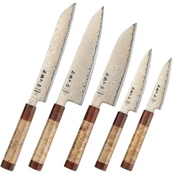Hezhen - Koper Damast Messer-Set 5-teilig - X05C Serie - 37-lagiger Kupfer-Damaststahl - Abmessungen Set: 40,5x18,5x7 cm