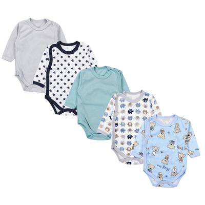 Langarmwickelbody TUPTAM "Wickelbody Baby Langarm Wickelbody im 5er Set", Jungen, Gr. 80, N-Gr, grau (farbenmix 3), Obermaterial: 100% Baumwolle CO., Bodys