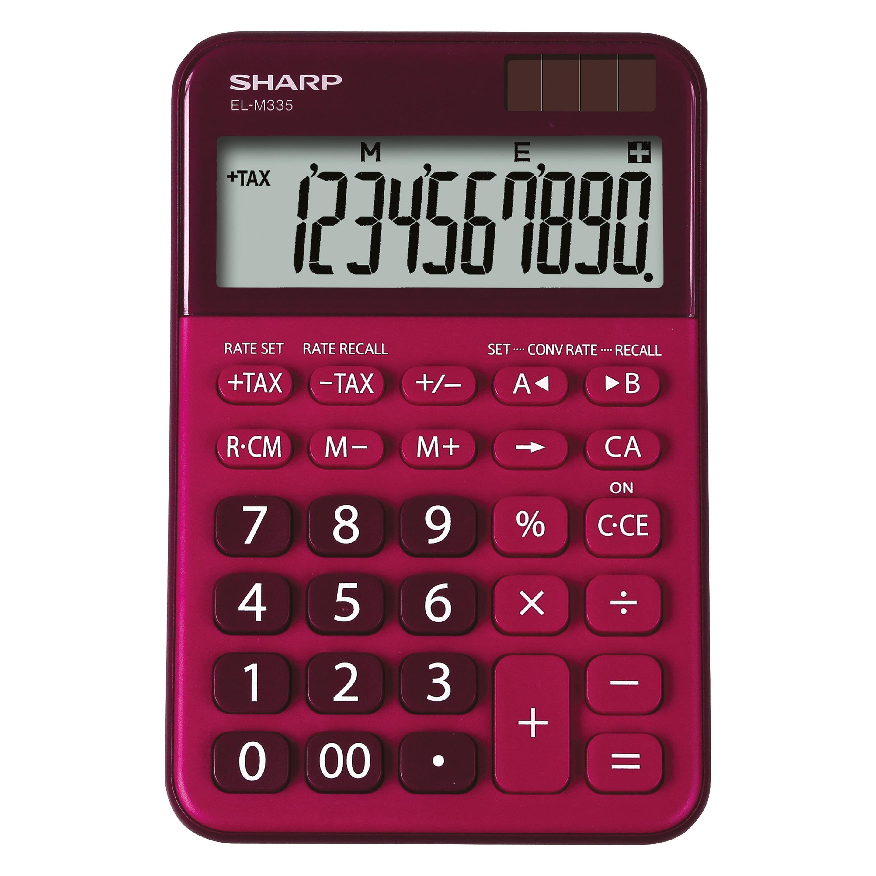 Sharp Tischrechner 10-stellig rot (Batteriebetrieb, Solarenergie) (SH-ELM335BRD)