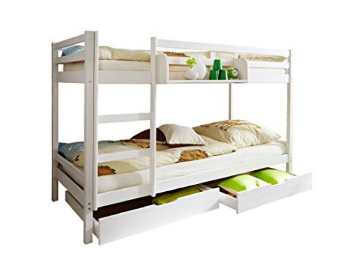 TiCAA Etagenbett Doppelbett Rene inkl. Schubkasten Kiefer massiv Weiss