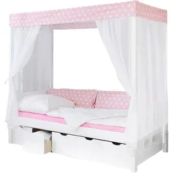 Himmelbett Lino ca. 90x200 cm Echtholz Rosa/Weiß