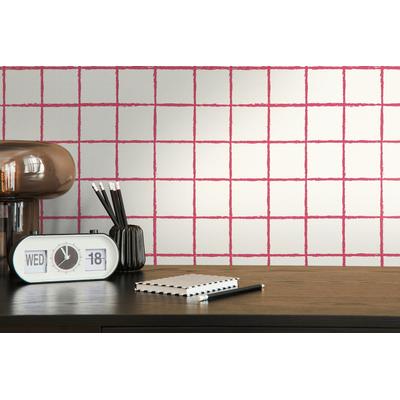 Vliestapete LIVING WALLS "LIMITED – Handgezeichnetes Karo", rosa (rot), B:0,53m H:0m L:10,05m, Vlies, Tapeten, Lockeres Gittermuster mit handgezeichnetem Charakter