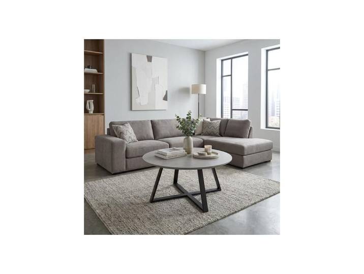 Table basse ronde céramique coloris gris pieds métal noir - RONDO
