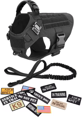 Uplift Curations Military Large Dog Harness Set Tactical Vest With Collar, Leash, Bags And Patches black 14 Pieces m