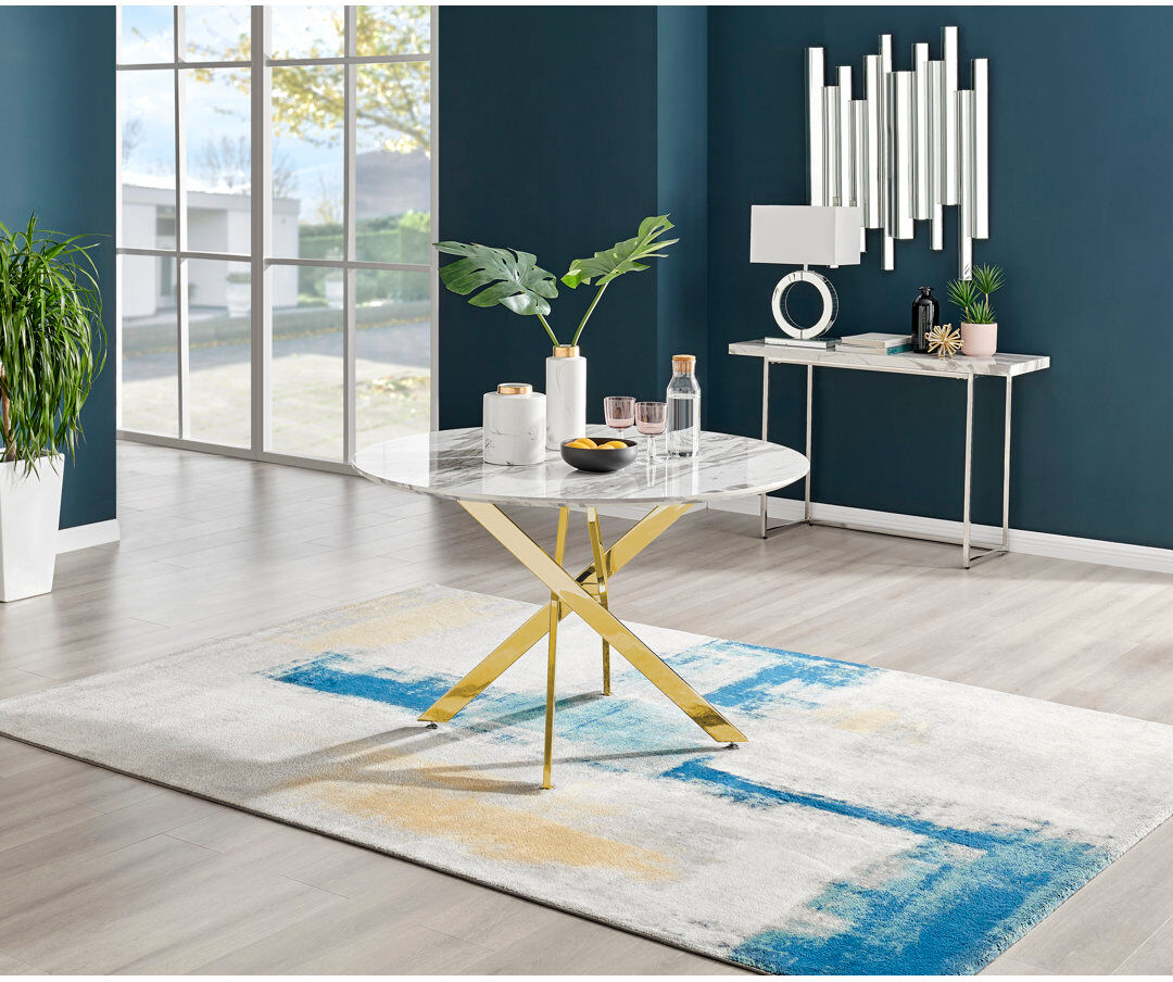 Canora Grey Eubanks Luxury Metal and Marble Effect Round Dining Table - Modern Statement Design Gold 75 x 120 x 120cm,Gold