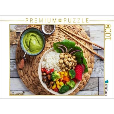 CALVENDO Puzzle Vegane Bowl mit Kichererbsen, Mais, Paprika, Avocadodip, Karotten, Brokkoli, rote Beete | 1000 Teile Lege-Größe 64x48cm Foto-Puzzle