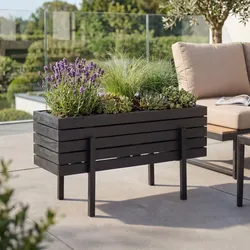 Pflanzkasten MCW-P88, Blumen-/Pflanzkübel Blumenkasten, In-/Outdoor Akazie Holz MVG-zertifiziert 35x62x22cm ~ schwarz