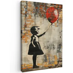 LEINWANDBILD Graffiti - Banksy - Mädchen - Straßenkunst Deko Groß 90x140 cm