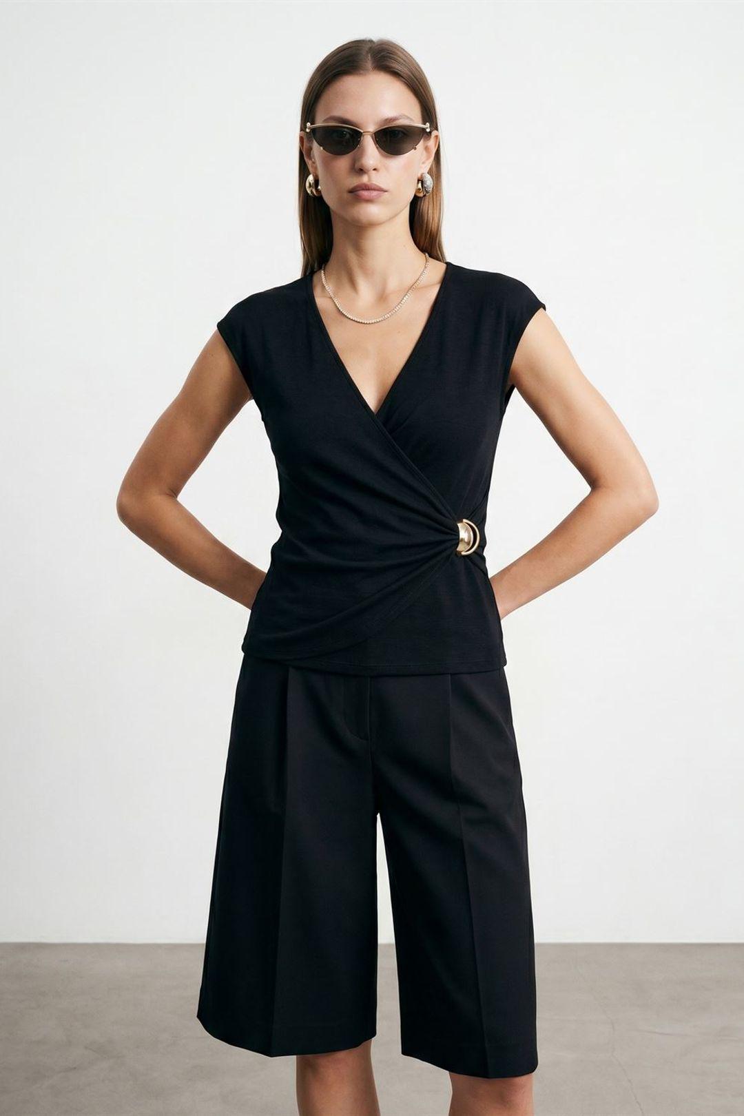 Damen Slim Fit Wickelbluse