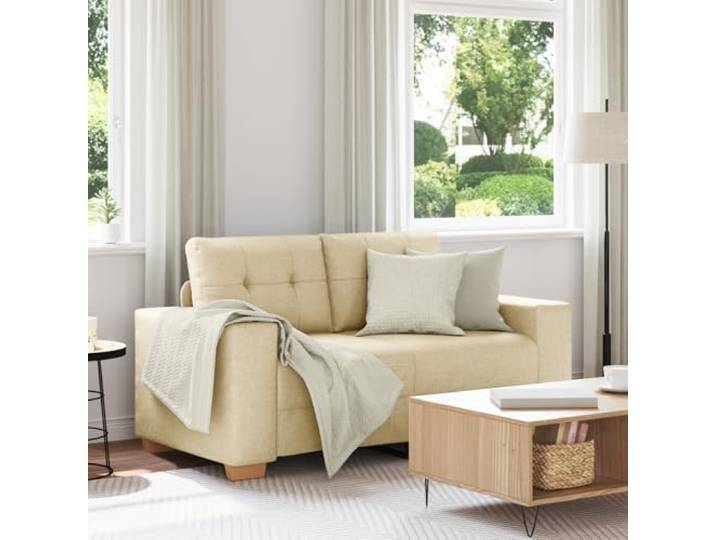 HEFZGDB Cremefarbenes Zweisitzer Sofa 120 cm Breite Stoffbezug Modernes Wohnzimmer Sofa Bequem Weiche Polsterung Stilvoll Kompakt Langlebig Metallrahmen Holzbeine Entspannen Lesen