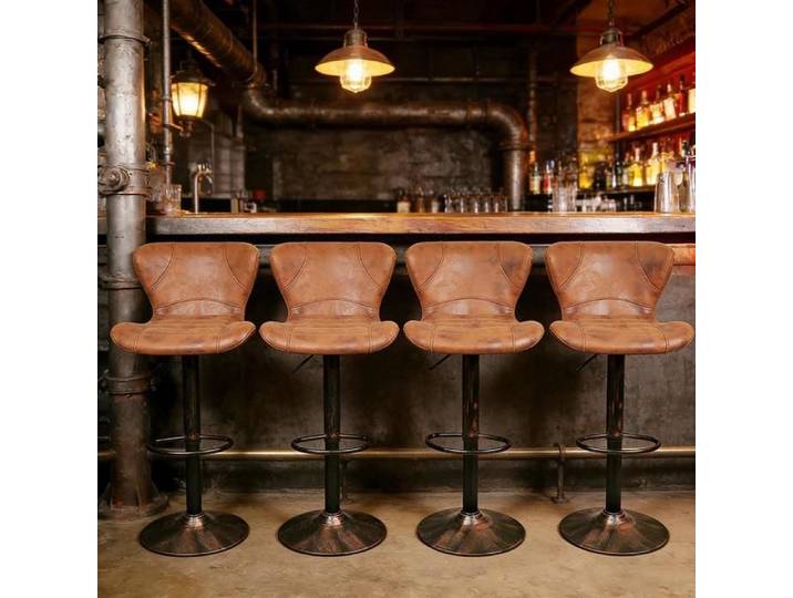 Tabourets de Bar PIPIPOXER Lot de 4 Chaise de Bar Industrielle avec Repose-Pieds Hauteur Réglable Chaise Haute Bar Marron