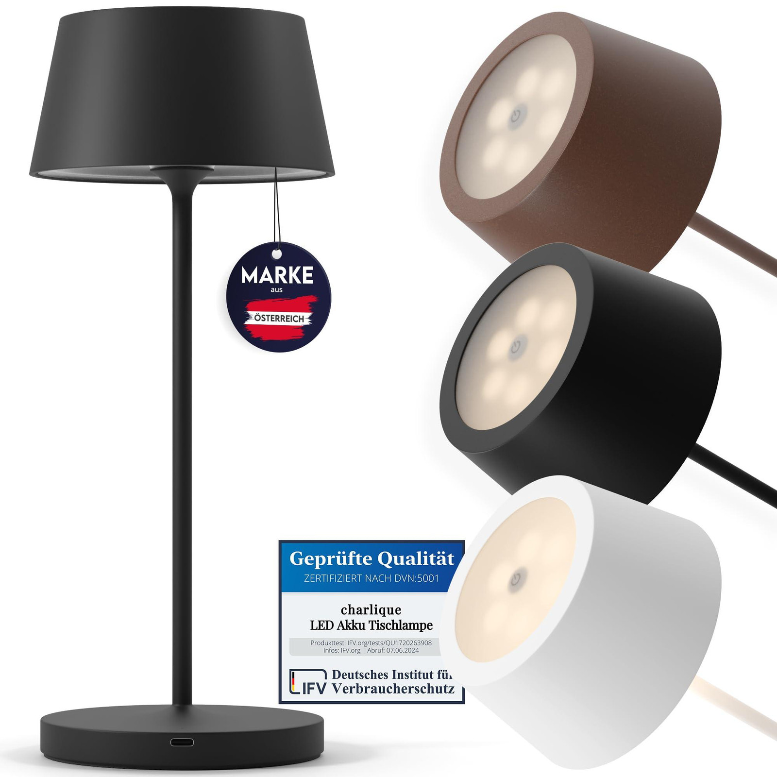 Dripio LED-tafellamp zwart dimbaar draadloos IP54