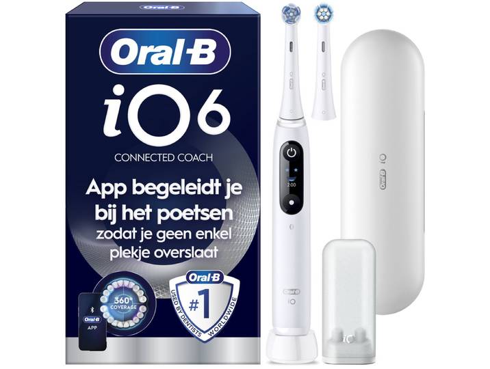 Oral-B iO 6N Elektrische Tandenborstel - Wit - inclusief Reisetui\, Opzetborstelhouder en extra Opzetborstel
