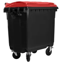 Hardwex Müllcontainer 770 l Schwarz mit rotem Flachdeckel