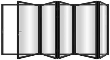"KaMic Elite-Fold 144"" x 80"" 5-Panel Aluminum Folding Door in Black with Hidden Hinges & Rollers, Folded Out From Left To Right"