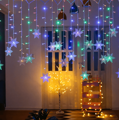Inspire Essentials SnowGlow 3.2 M Snowflake LED Curtain Lights Waterproof Holiday Fairy String Decor eu Plug 220v white