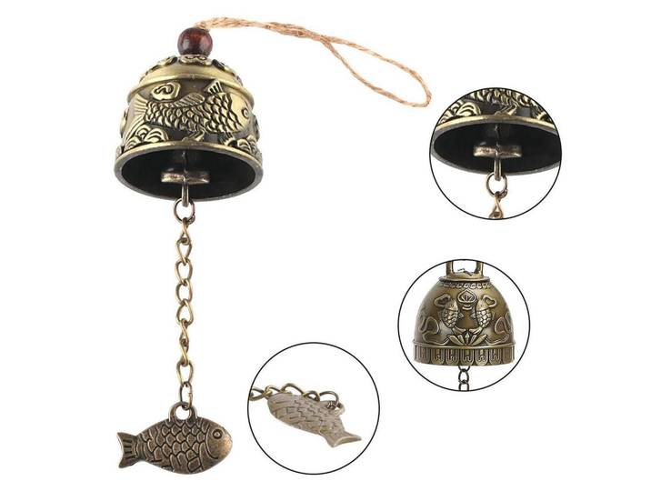 Windspiel 6-teiliges Set Feng Shui Glocken, Bronzefarben, Metall, 4.7x4x6 cm, Dekoration, Gartendeko