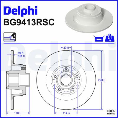 DELPHI Bremsscheibe bg9413rsc 290mm 11mm für RENAULT