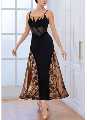 LightInthebox Ballroom Dance Dress Pleats Splicing Unisex Party Training Performance Sleeveless High Spandex Polyester