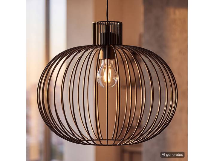 Suspension FEMO 35 x 150 x 35cm Noir/Noir Fer, thermopoudré E27