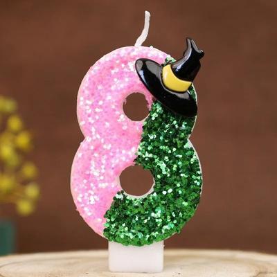 Uplift Picks Pink Green Witch Number Birthday Candle For Magical Themed Cake Celebrations dark Gray