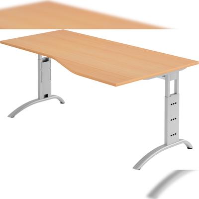 bümö manuell höhenverstellbarer Schreibtisch 180x100 cm in Buche - PC Tisch höhenverstellbar & groß, höhenverstellbarer Tisch Büro, großer