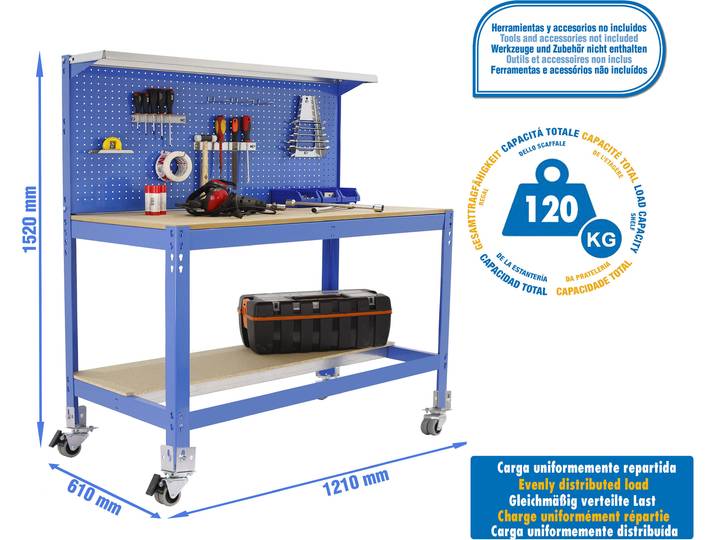 SIMONWORK MOBILE BT3 1200 AZUL/MADEIRA Établi métallique