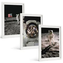 BILDER SET 3er Set - 40x60 cm Weißer Rahmen - NASA-Mondlandung