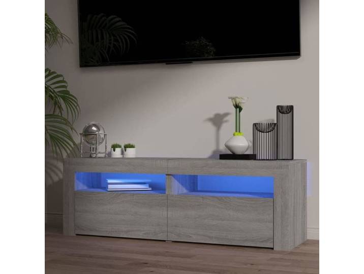 Meuble TV avec Lumières LED Armoire Basse Centre de Divertissement Armoire Média Salon Salle de Séjour Intérieur 815685