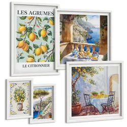 BILDER SET 5er Set - 50x50 cm & 20x30 cm & 40x60 cm Weißer Rahmen - Küchenkräuterpflanzen Beschriftungen