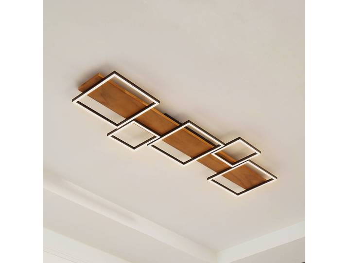 LED Deckenleuchte Galad Lindby, dimmbar, Holz hell, für Wohn- / Esszimmer, Holz, Modern, Deckenlampe