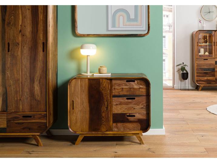 Sideboard Sheesham 90x40x75 dunkelbraun lackiert MAILAND #200