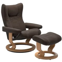 Stressless Sessel mit Hocker Wing Classic Leder Braun Batick Brown S (Small)