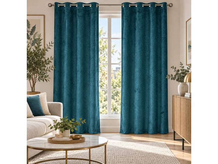 Lot 2 rideaux jacquard en polyester bleu 140x2x260 cm